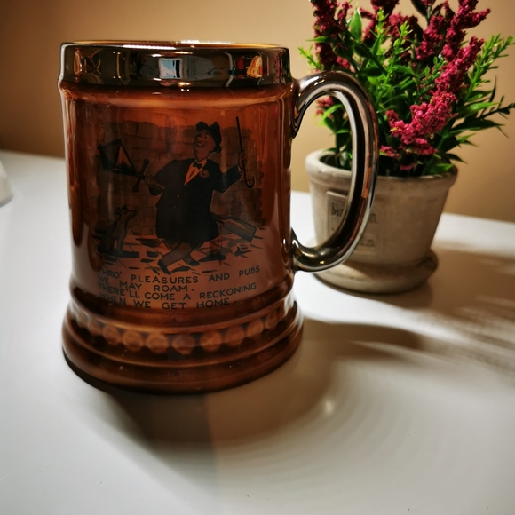 Vintage Lord Nelson Pottery Brown and Silver Kitschy Beer Stein Mug - Picture 2 of 16